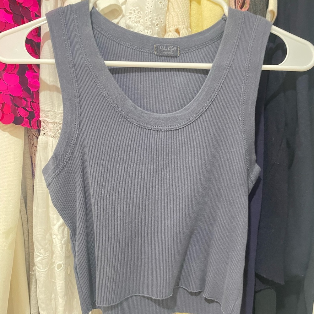 John Galt Brandy Melville Blue Ribbed Cropped Connor Tank